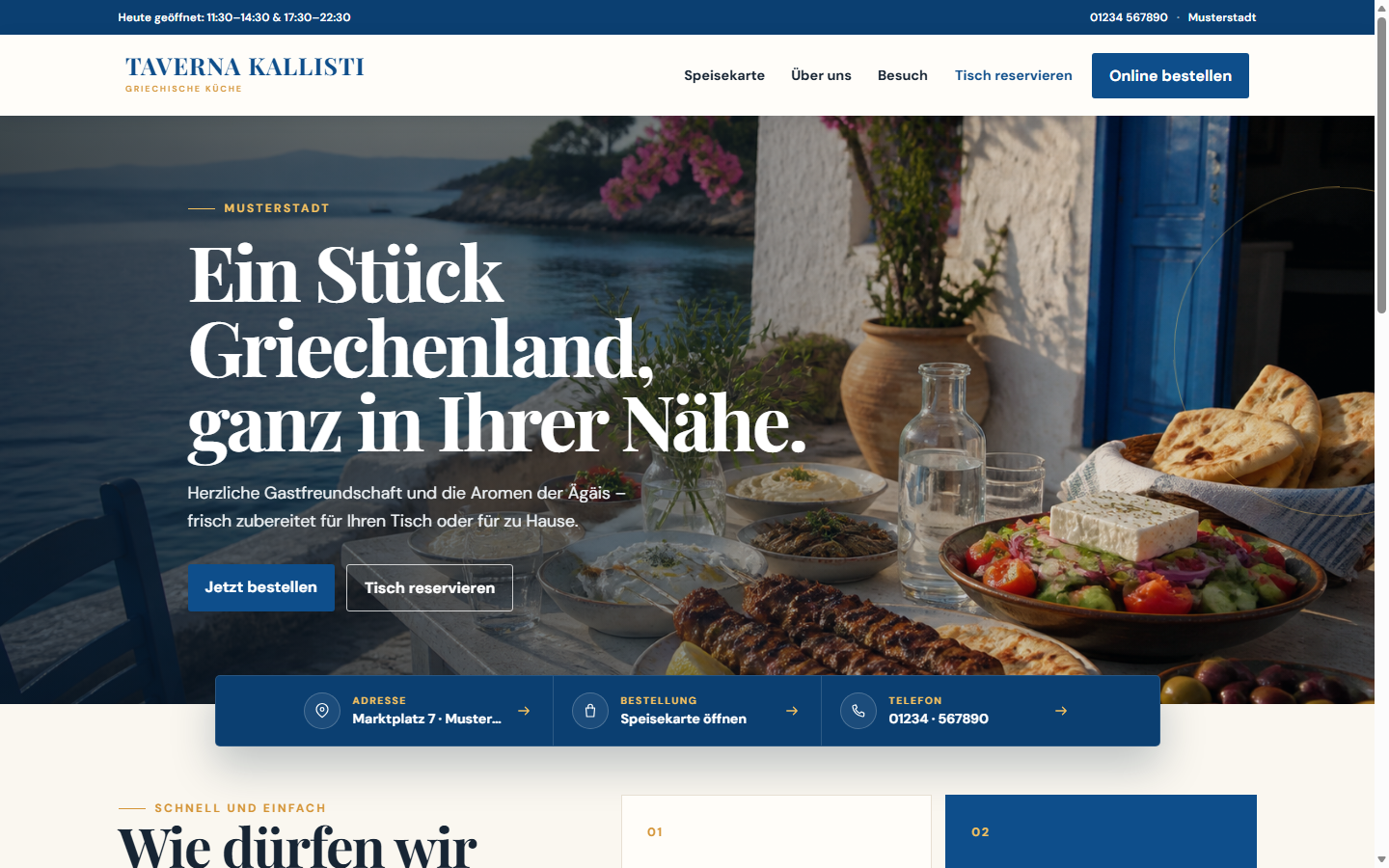 Startseite der Gastronomie-Demo Taverna Kallisti