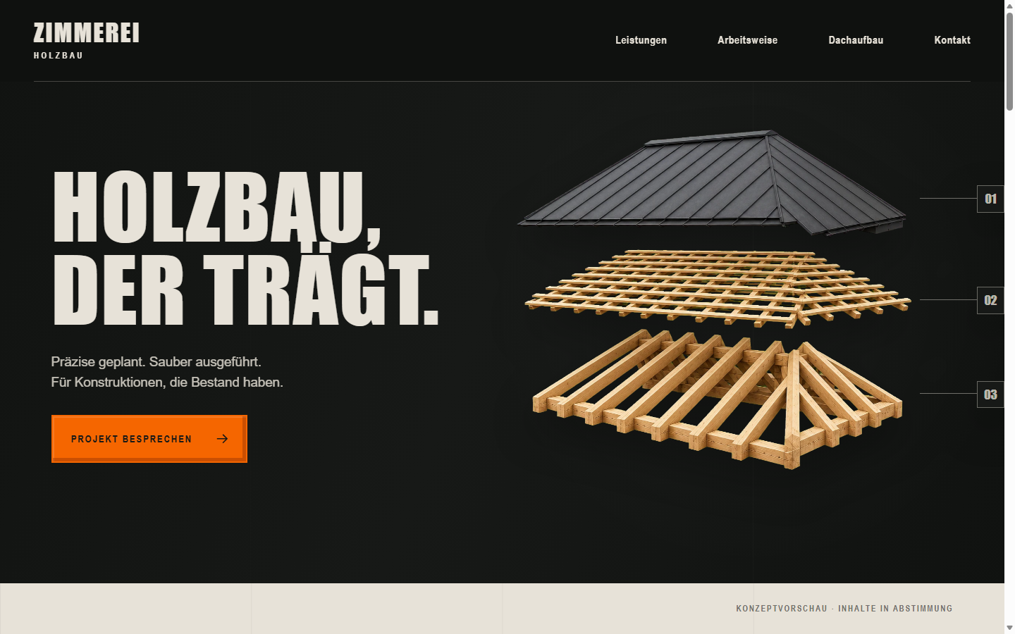 Startseite der Zimmerei- und Holzbau-Demo